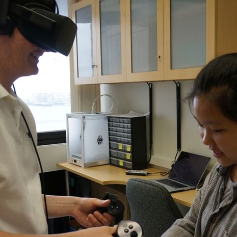 Students using virtual reality technology