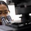Student looking at research