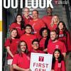 Outlook magazine cover with First Gen students and faculty