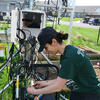 Caroline Merheb with agrivoltaics equipment at Temple Ambler