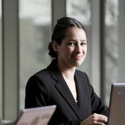 Student at computer.