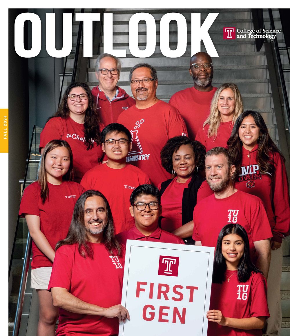 Outlook magazine cover with First Gen students and faculty