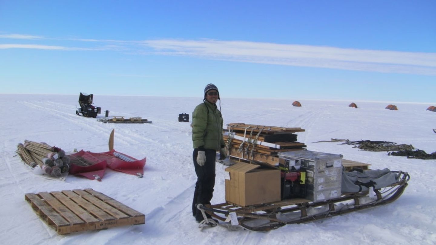 Assistant Professor Atsuhiro Muto, pictured here in Antarctica, will travel to the remote Thwaites Glacier on the continent as one of roughly 100 researchers in the largest ever scientific field campaign to study its impact on global sea levels. Assistant Professor Atsuhiro Muto in Antarctica